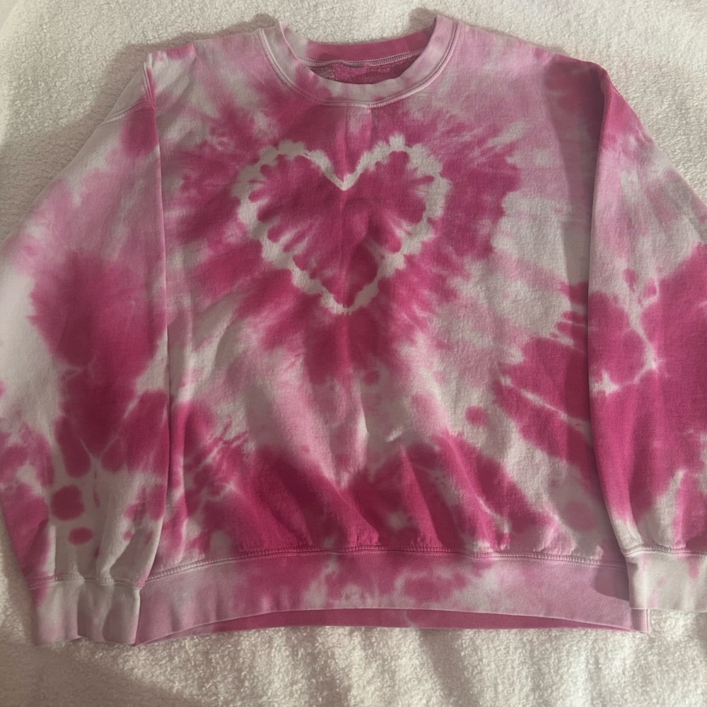 Urban Outfitters Pink and White Tie-Dye Heart Sweater